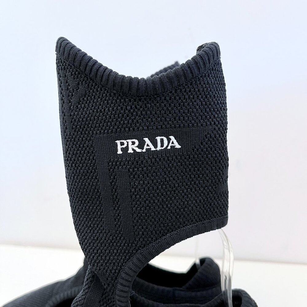 Prada Knitted Black Stretch Sock Flat Sandals Cutouts - Picture 10 of 13